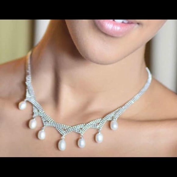 Genuine White Pearl Silver Mesh Princess Necklace - Picture 2 of 4
